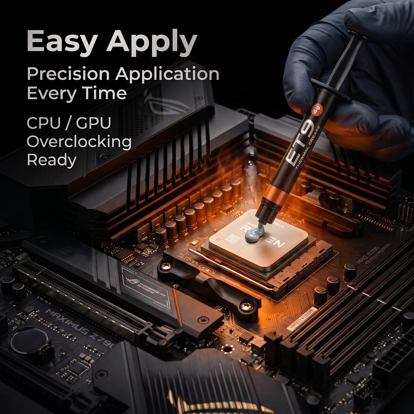 ET9 thermal grease being applied precisely to a CPU